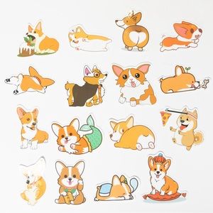 16 pcs Pet Dog Corgi Vinyl stickers decals
